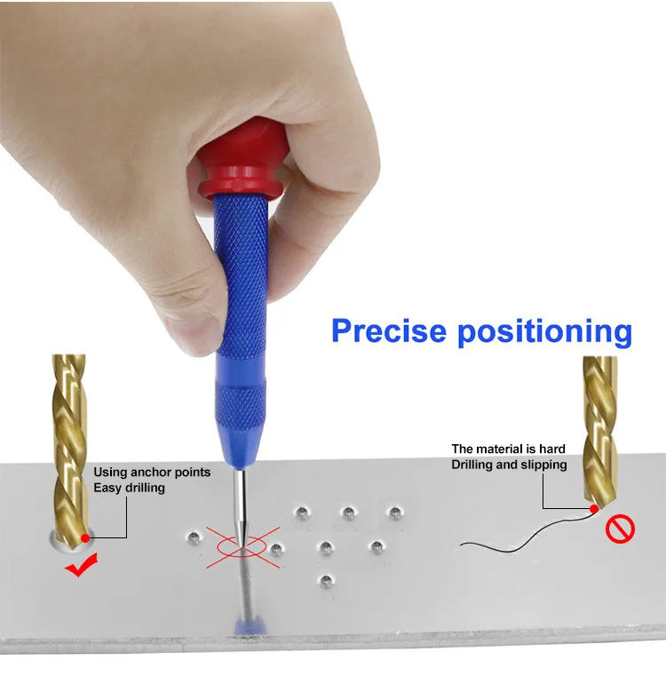 Automatic Center Punch Tool - Spring-Loaded Metal & Wood Marking Punch for Carpentry & Joinery