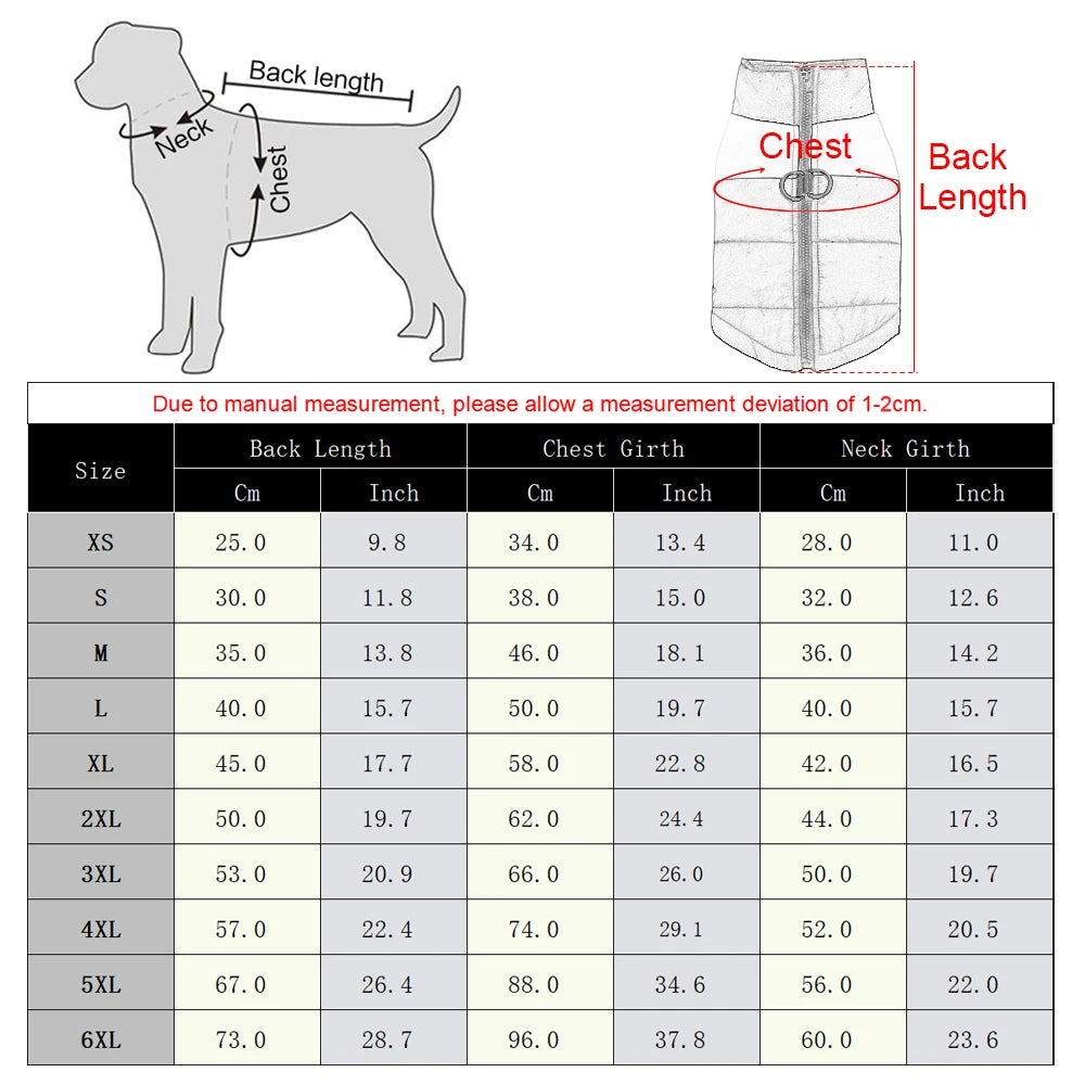 Waterproof Winter Dog Jacket Warm Windproof Coat with D-Ring – XS–6XL for Small to Large Breeds (Red/Blue/Green/Pink/Purple)