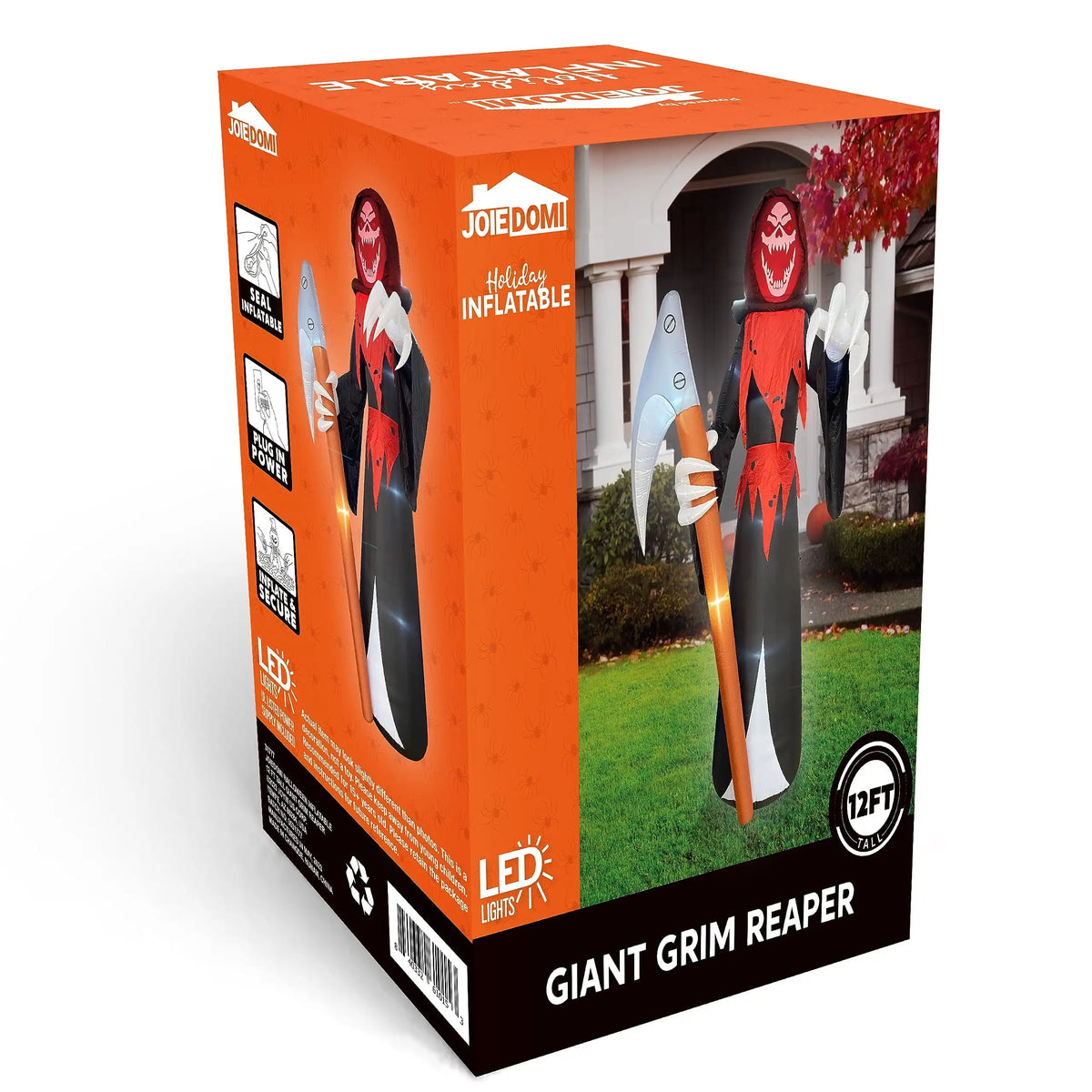 12 ft (3.66 m) Giant Grim Reaper Inflatable with Built-In LEDs and Scythe for Halloween Yard Outdoor Decoration