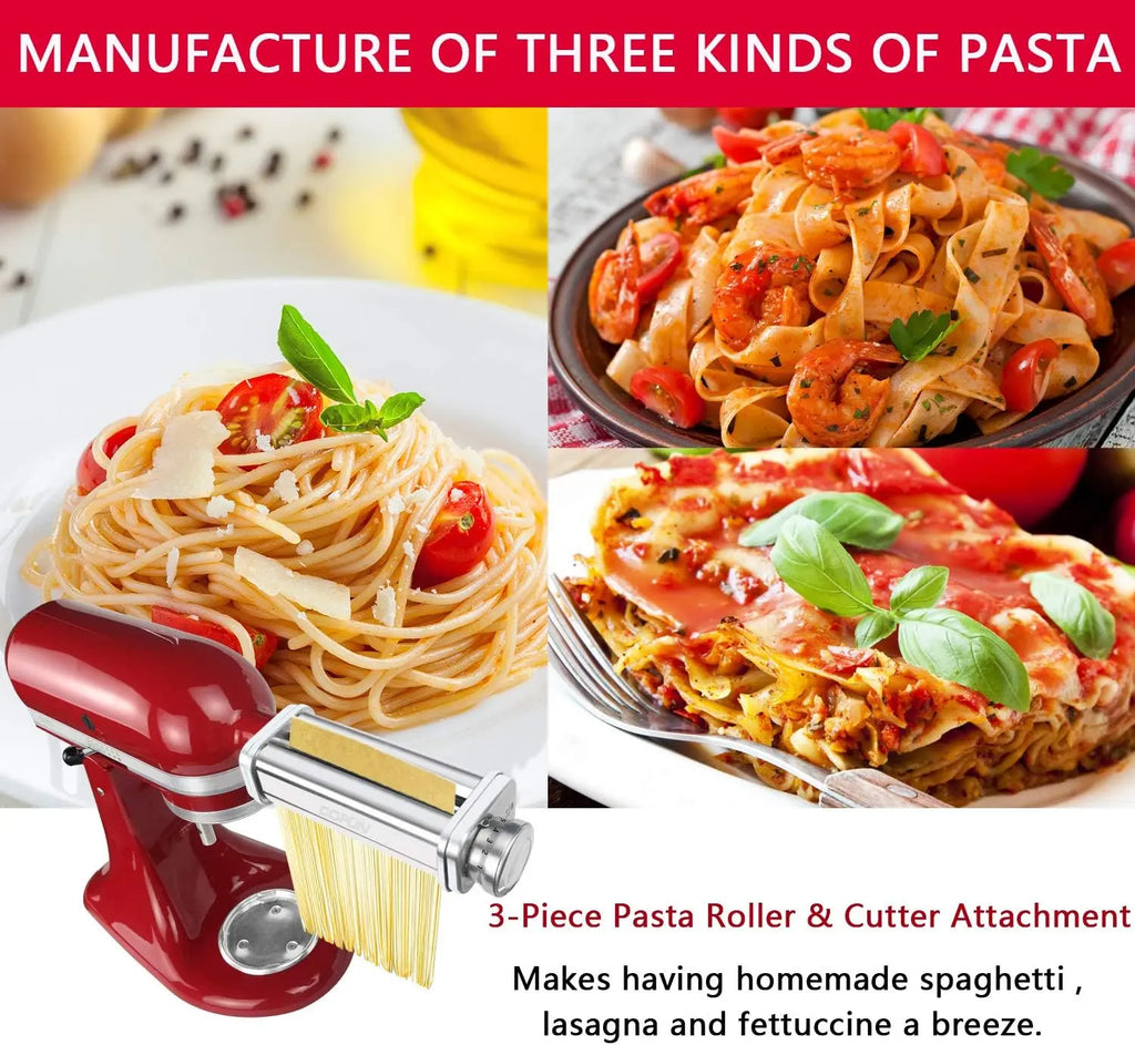 Pasta Roller & Cutter Attachment for Stand Mixers, Stainless Steel Sheet Roller with Spaghetti & Fettuccine Cutters, 8-Setting (0.4–2 mm / 0.016–0.08 in)