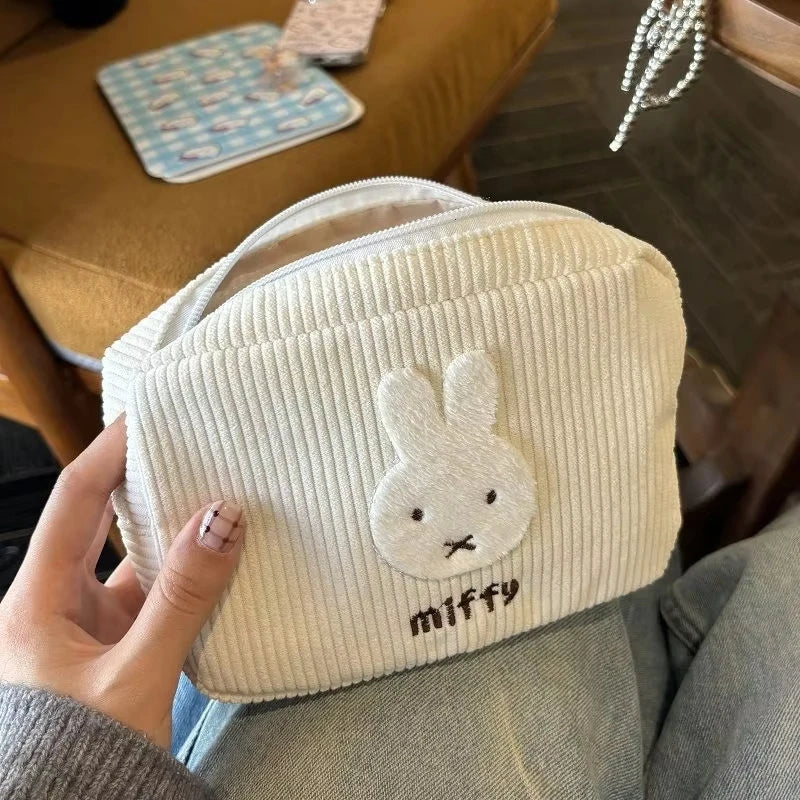 Kawaii Corduroy Cosmetic Bag — Large-Capacity Makeup Pouch, Portable Coin Purse & Pen Organizer