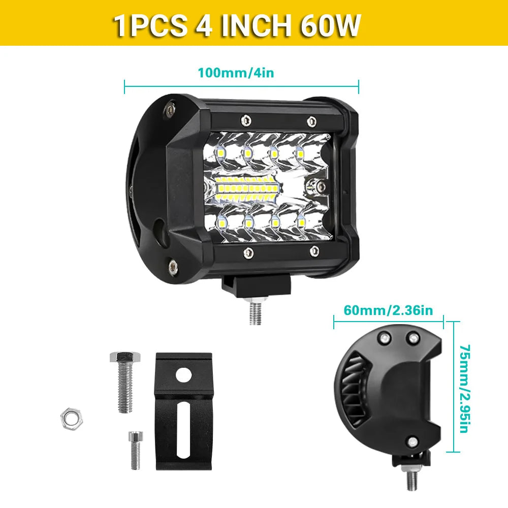LED Light Bar 4/7/12/15/17/20 in (102/178/305/381/432/508 mm) 60–500W 10–32V IP67 Waterproof Flood/Spot Driving Off-Road Truck ATV SUV Boat