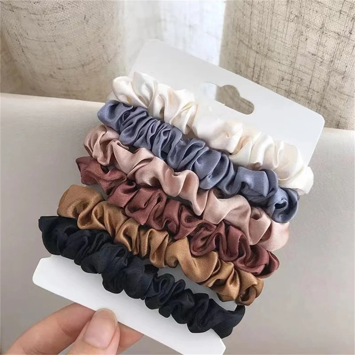 6-Pack Satin Scrunchies for Women & Girls - Soft Silk-Like Microfiber Hair Elastics, Gentle on Hair