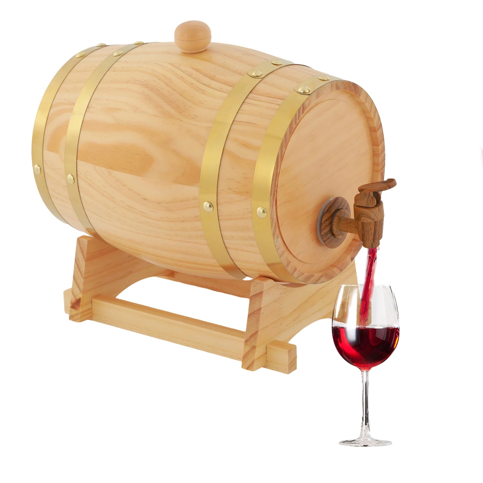 Pine Wood Wine Barrel with Faucet & Stand – 3L (0.66 gal) / 5L (1.32 gal) Vintage Home Bar Decor