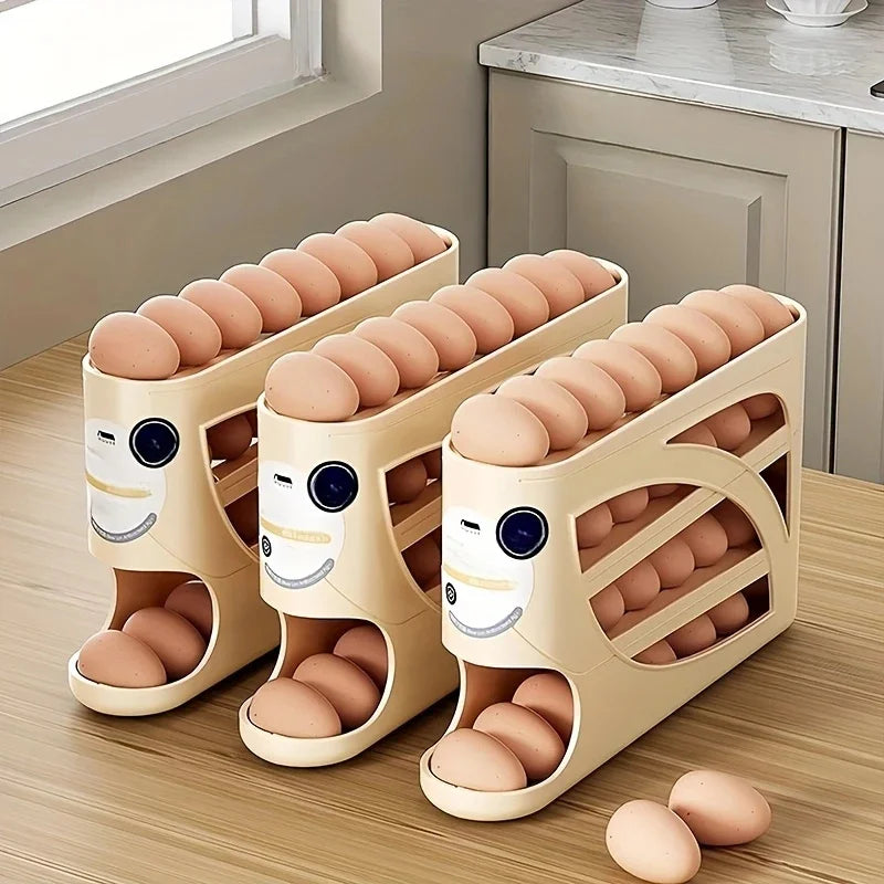 3-Tier Rolling Egg Storage Rack for Refrigerator Holds 24 Eggs — Large Capacity Kitchen & Fridge Organizer
