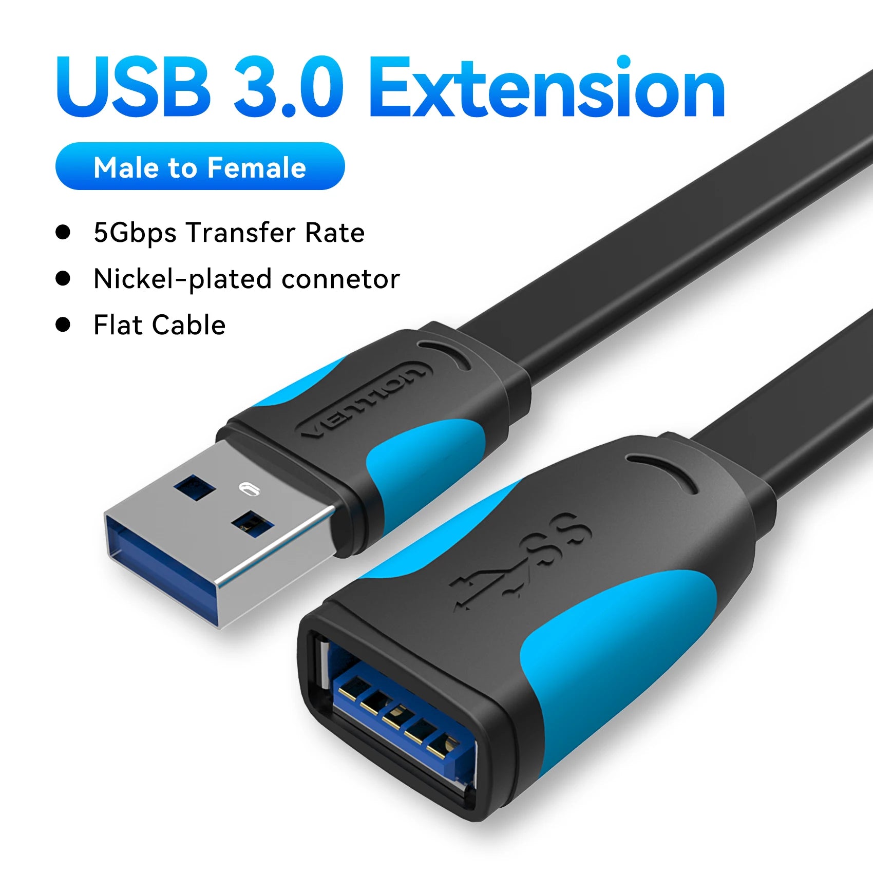 USB 3.0 Extension Cable (Male to Female) – 5Gbps High-Speed USB-A Data & Charging Cord for Smart TV, PS4, Xbox One, PC, Printers