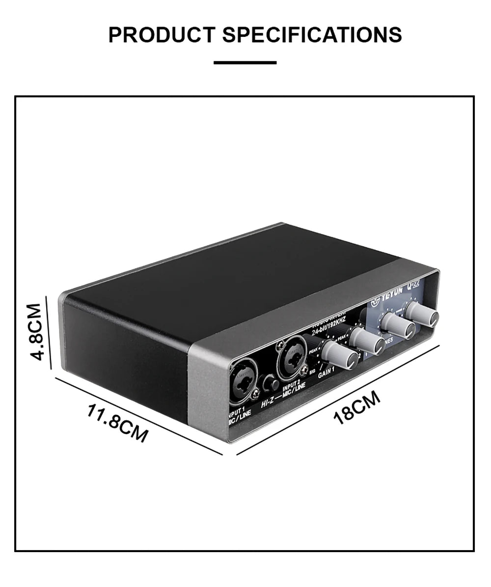 Professional USB Audio Interface Mixer — Live Preamplifier Sound Card for Studio Recording, Channel Monitoring, Guitar & Vocals