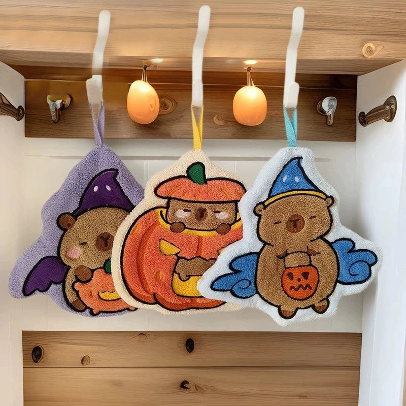 Pumpkin Halloween Hand Towel Super Absorbent Coral Velvet Handkerchief with Hanging Loop