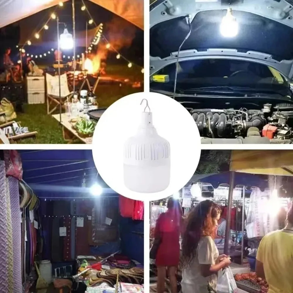 USB Rechargeable High-Power LED Camping Lantern with Hook, Portable Emergency Bulb for BBQ, Tents and Patio