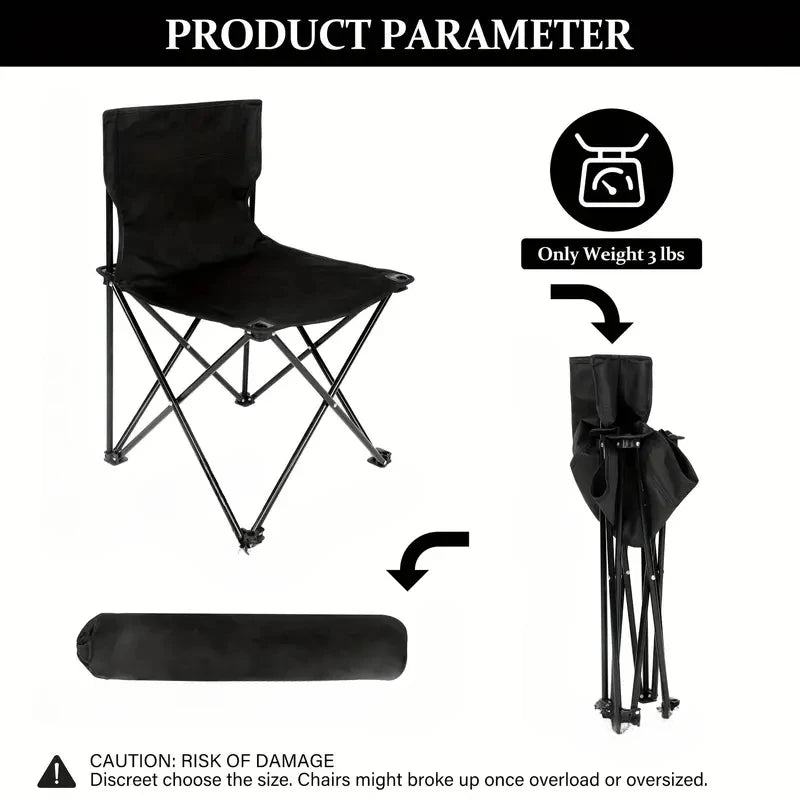 Foldable Outdoor Camping Chair with Side Pocket - Portable Oxford Cloth Beach & Fishing Chair