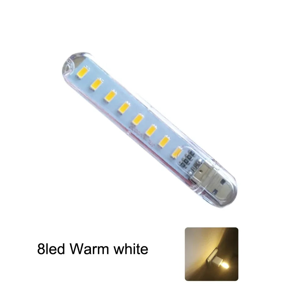 Mini USB LED Book Light – 3/8/24 LED Ultra Bright RGB Portable Reading Lamp for Power Bank, Laptop & Notebook