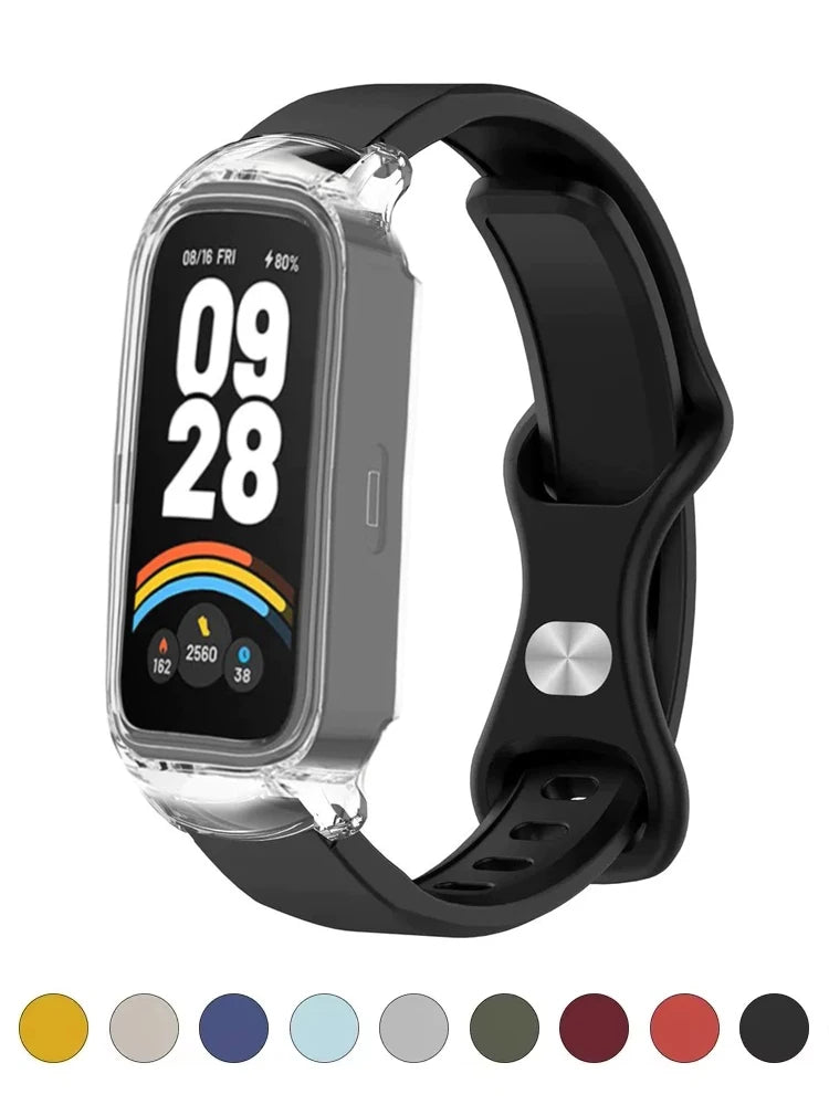 Silicone Watch Band and PC Protective Case for Smart Fitness Trackers - Unisex Replacement Strap