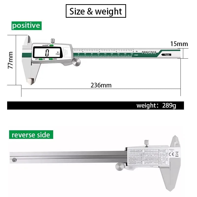 150mm (6-Inch) Stainless Steel Digital Caliper 0.01mm High-Precision Fraction/MM/Inch Gauge
