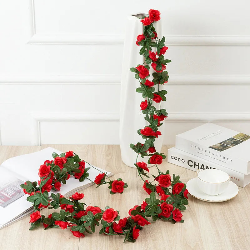 250 cm (98.4 in) Rose Artificial Flower Garland – Faux Rose Vine for Wedding, Christmas, Home & Garden Arch Decor
