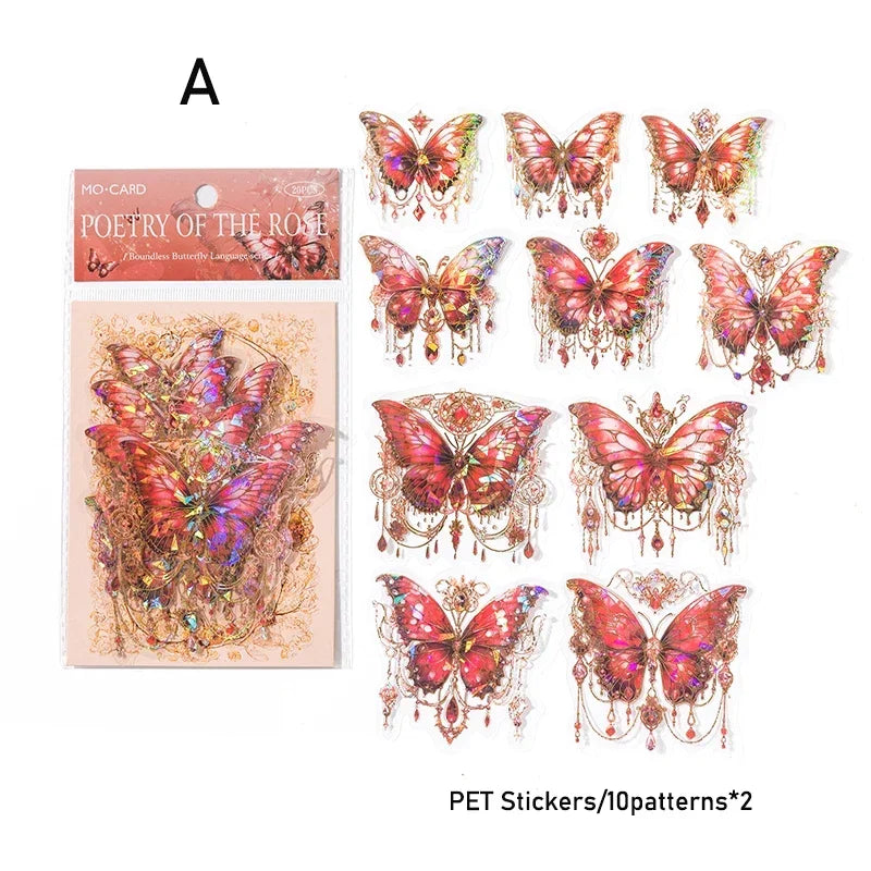 20-Pack Twinkle Butterfly PET Decorative Stickers for Scrapbooking, Diaries, Planners & Crafts