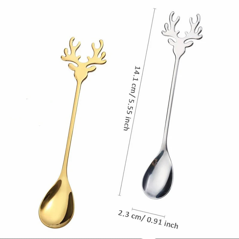 2/4/6-Pack Elk Stirring Spoons Stainless Steel Christmas Tableware Party Decorations