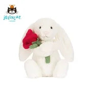 Plush Bunny & Crimson Dragon Toy with Rose Bouquet – Valentine's Day Stuffed Animal Gift