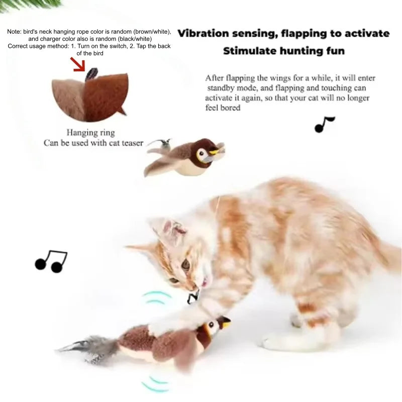 Rechargeable Chirping Flapping Plush Bird Toy – Touch-Activated Interactive Pet Toy for Cats & Dogs