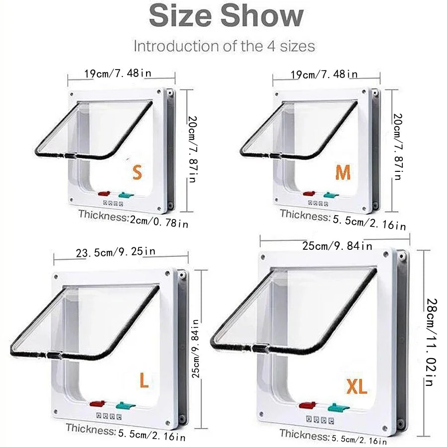 Weatherproof 4-Way Locking Cat Door Pet Flap – Up to 20 lb (9 kg) | For Interior Doors, Cabinets & Garage (4 Sizes)