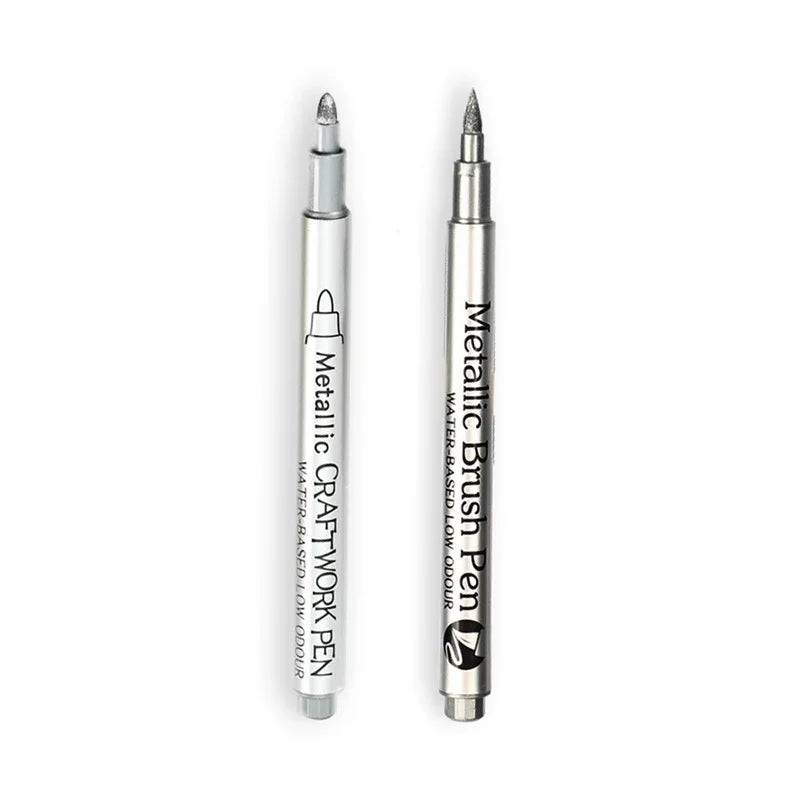 Metallic Brush Marker Pen (1 or 2-Pack) – Gold & Silver Permanent Metallic Ink for Crafts, Scrapbooking & Manga (14 cm / 5.5 in)