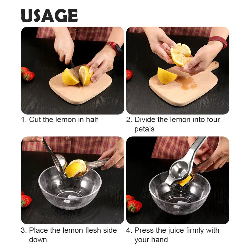 Stainless Steel Lemon Squeezer - Heavy-Duty Manual Citrus Juicer Press for Home Kitchen