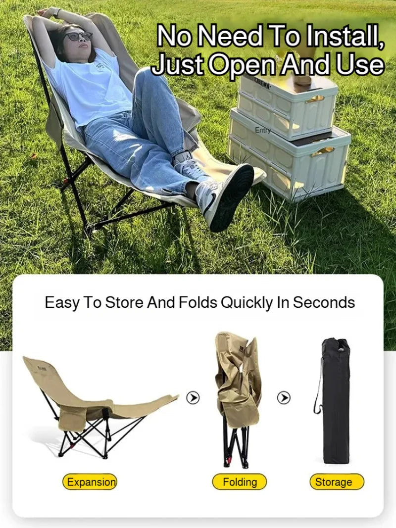 Foldable Recliner Chair with Curved Headrest, Padded Portable Camping & Relaxation Lounger