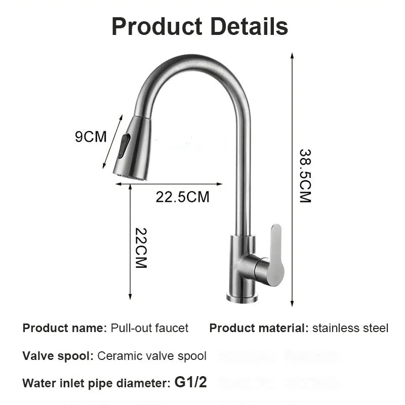 360° Rotating Telescopic Pull-Out Kitchen Faucet - Brushed Nickel, Single-Handle Deck Mount