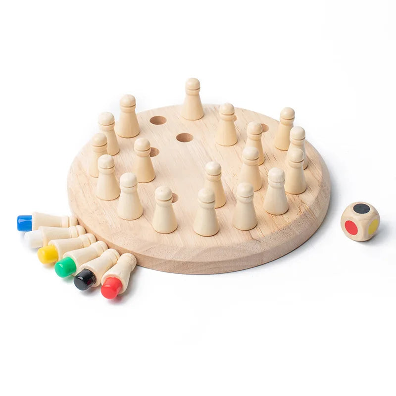 Wooden Montessori Memory Game - 24 Peg Matching Board with Dice, STEM Memory Game for Kids & Adults, 2-6 Players