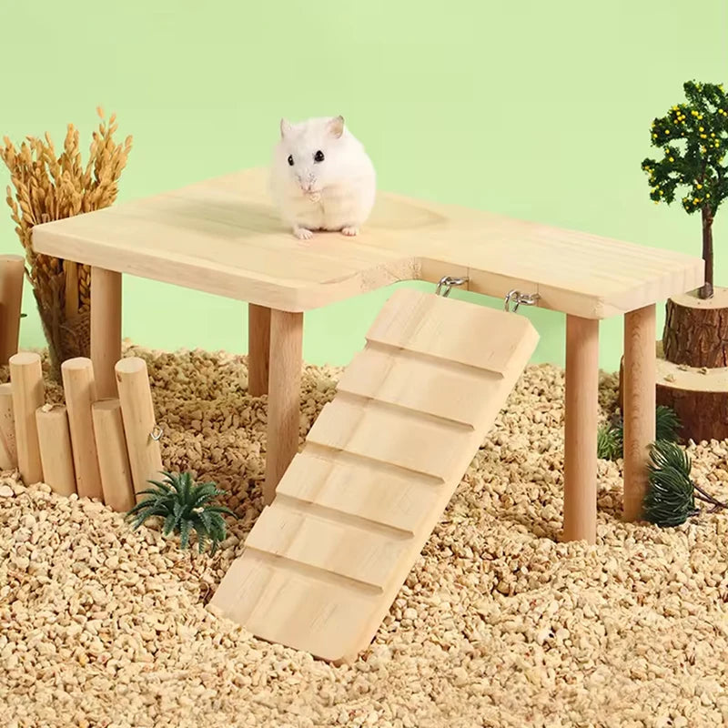 Hamster Wooden Ladder Platform Small Pet Climbing Toy for Cage, Jumping Board & Stairs