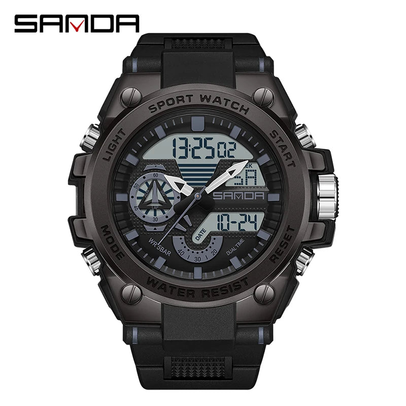 LED Dual Display Men's Digital Sports Watch - Shock Resistant Waterproof Analog-Digital