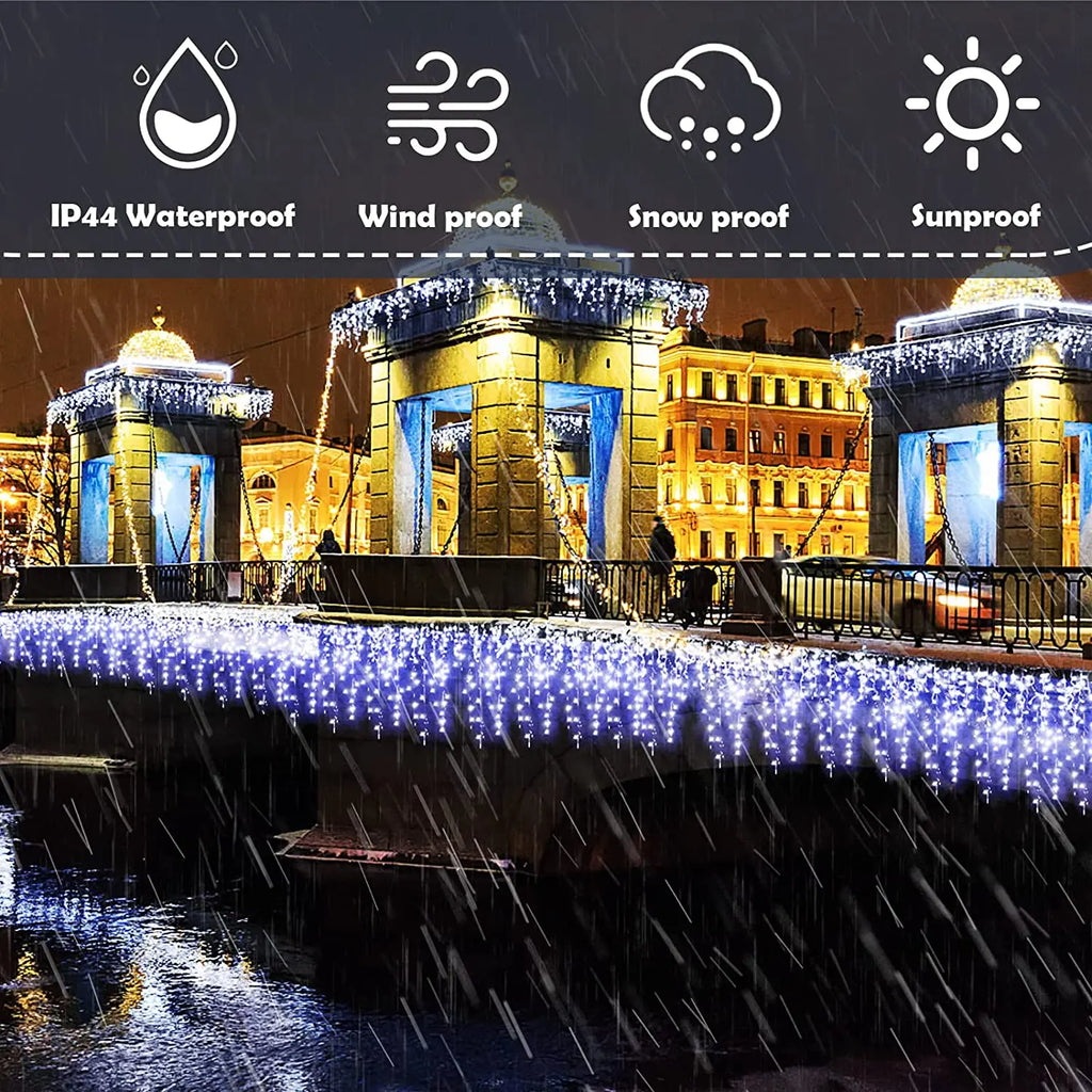 LED Icicle String Lights 4m (13ft) Outdoor Street Garland – 8 Modes Christmas & Holiday Lights