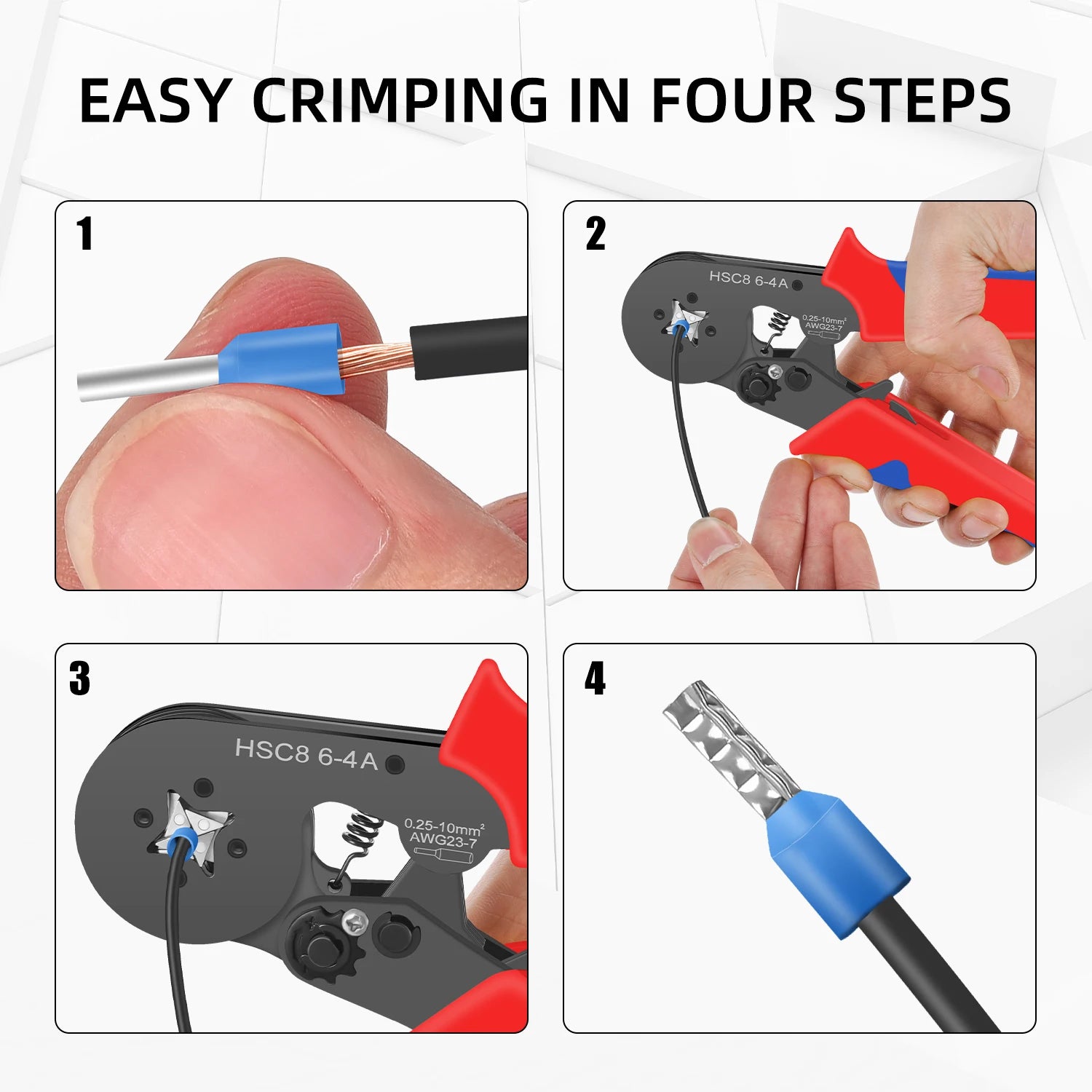 Ferrule Crimping Pliers – Mini Wire End Crimper for Tube Terminals, Carbon Steel Electrical Repair Tool