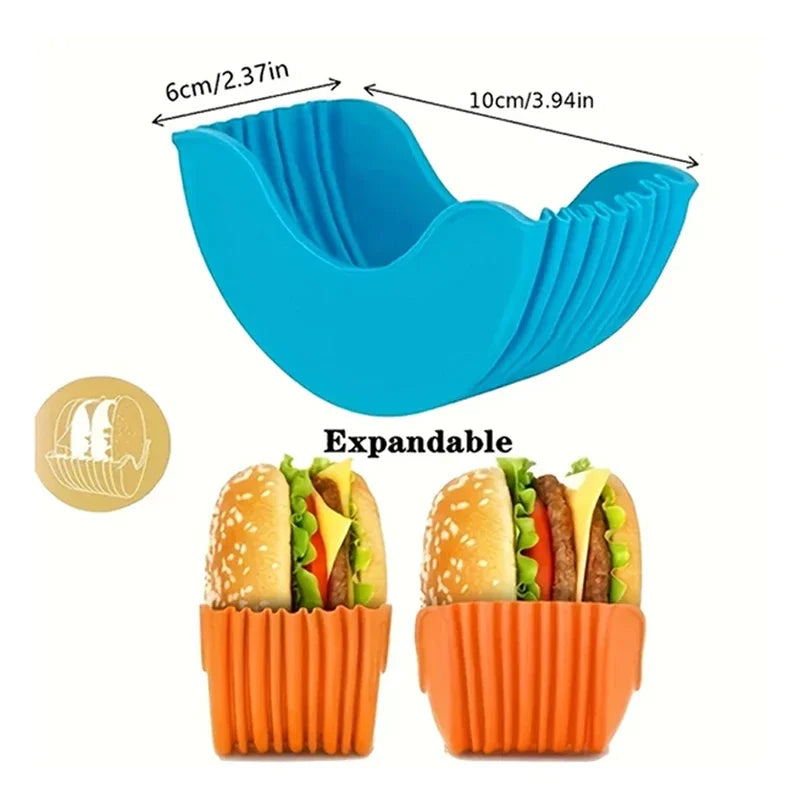 4-Pack Retractable Silicone Burger Holders — Washable Sandwich & French Fry Clips