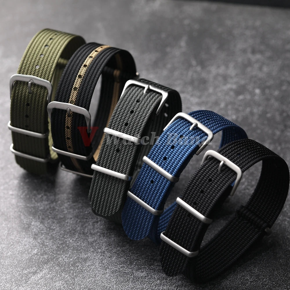 Ribbed Nylon Watch Strap - 18mm / 20mm / 22mm Military Style Fabric Watch Band with Pin Buckle