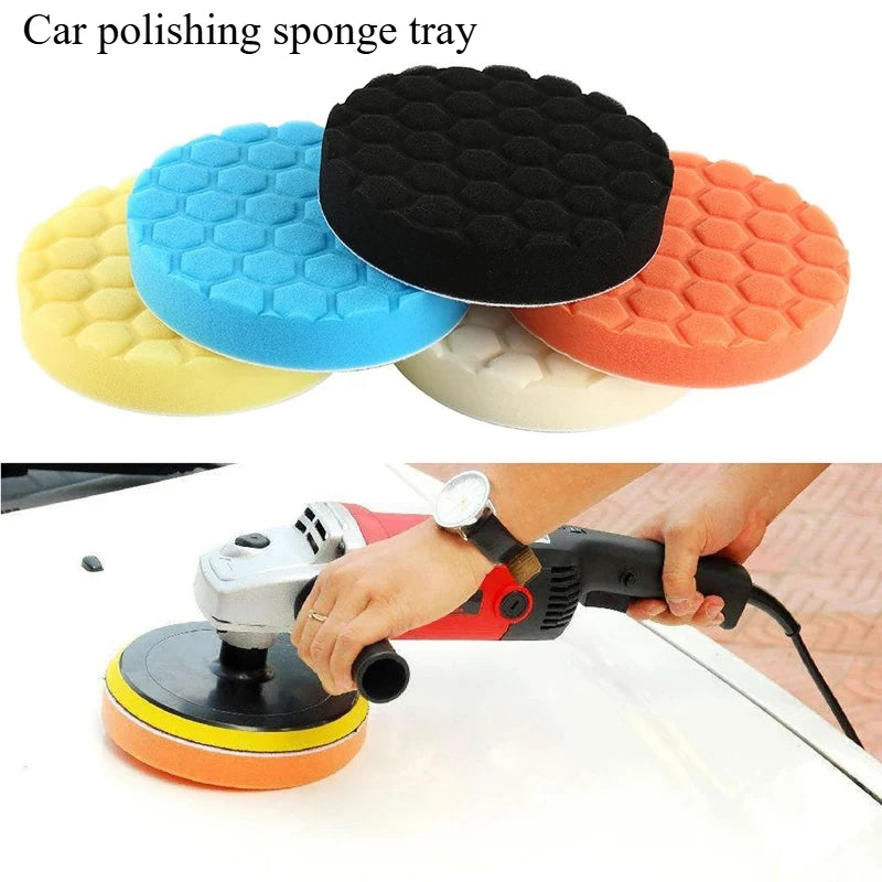 Car Polishing Pad Kit 5/6/7-Inch (12.7/15.2/17.8 cm) Self-Adhesive Buffing Pads 5-Pack Car Detailing Waxing Sponge