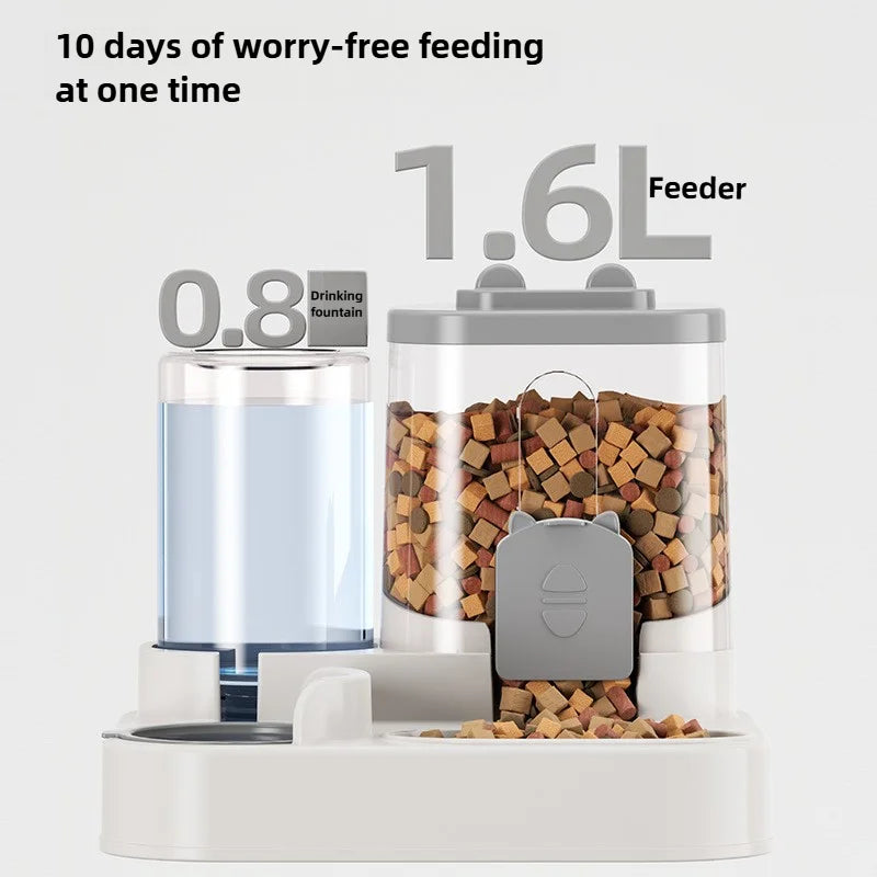 Automatic Pet Feeder with Water Dispenser - Spill-Proof Dual Bowl for Small, Medium and Large Cats and Dogs
