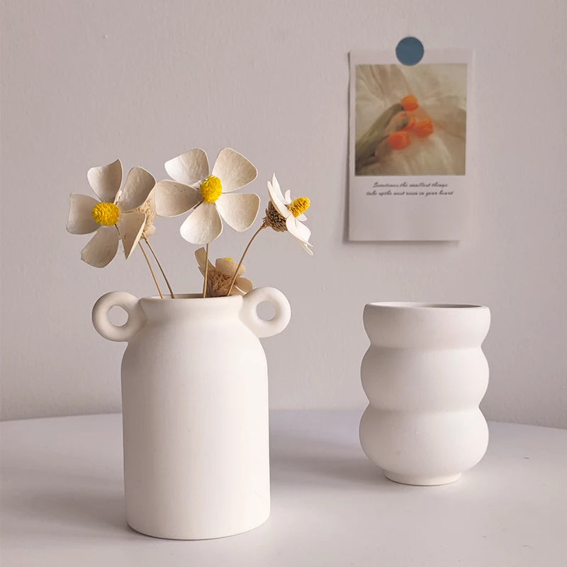 Ceramic Decorative Vase for Dried Flowers & Hydroponic Plants, Modern Table Ornament for Living Room Bedroom Office