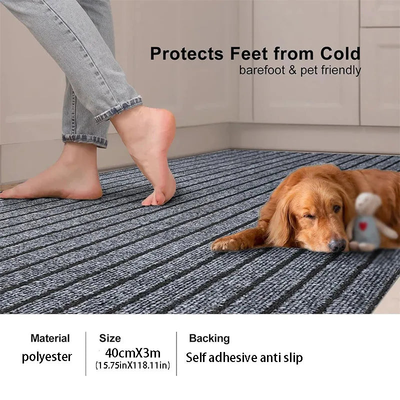 DIY Self-Adhesive Non-Slip Striped Floor Mat Roll 40 cm x 3 m (15.7 in x 9.8 ft) Kitchen Door Mat Runner Hallway Rug