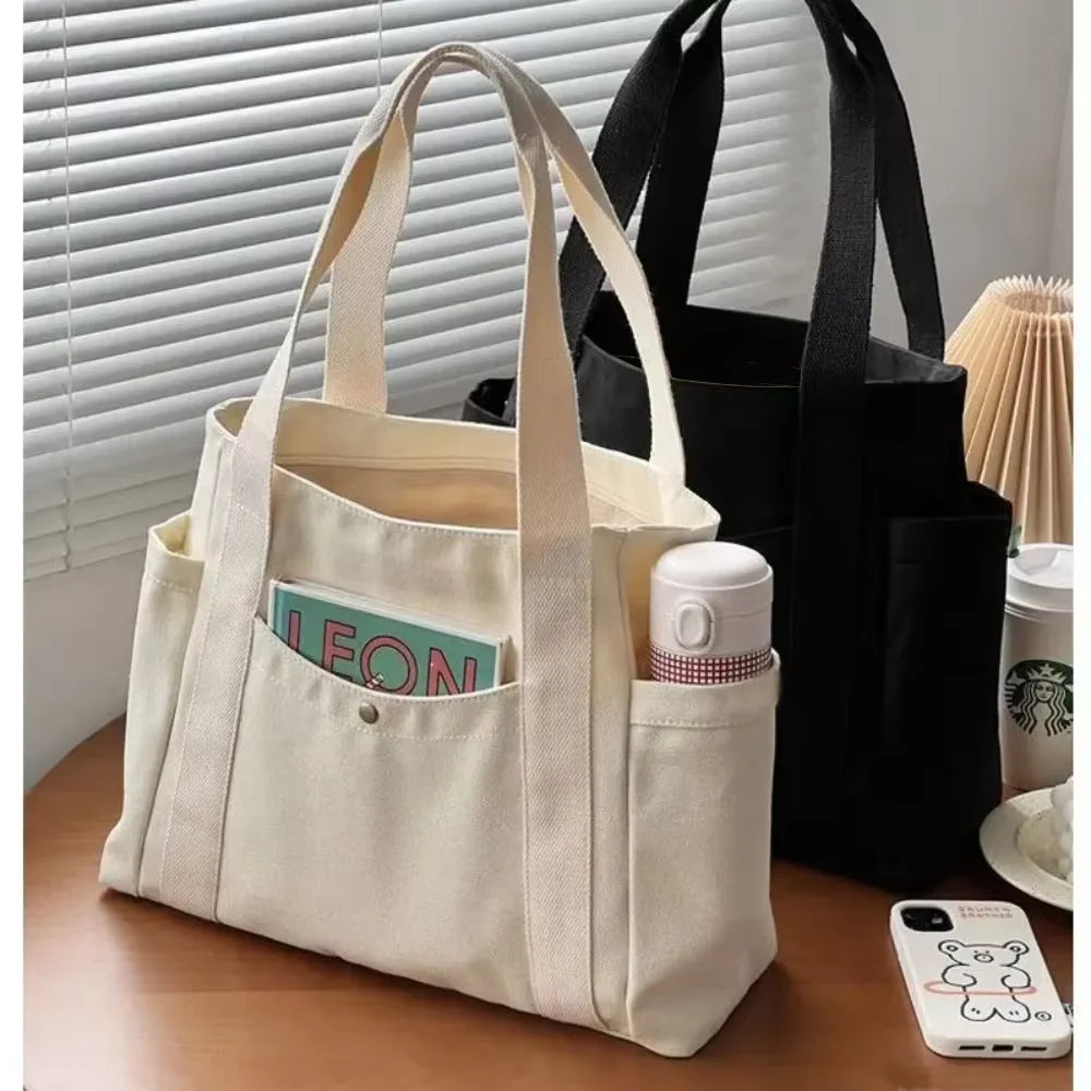 Large Canvas Tote Bag – Fits 15.6-Inch (39.6 cm) Laptop, Zipper Shoulder Bag for Work, College & Shopping