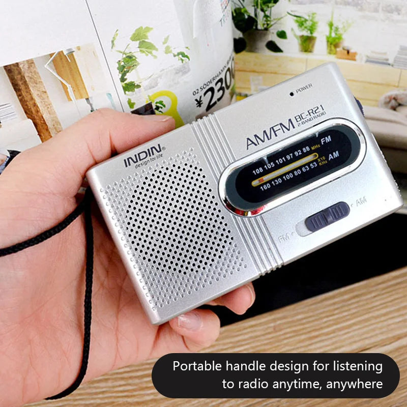 Mini AM FM Portable Radio - Battery-Operated Pocket Radio with Speaker, Compact 3.78 x 2.28 x 0.91 in (96 x 58 x 23 mm)