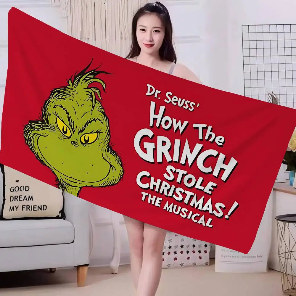 Cartoon Grinch-Inspired Beach Towel - Microfiber Quick-Dry Sand-Free Bath & Pool Towel for Girls | Multiple Sizes (30x30–76x182 cm / 12x12–30x72 in)
