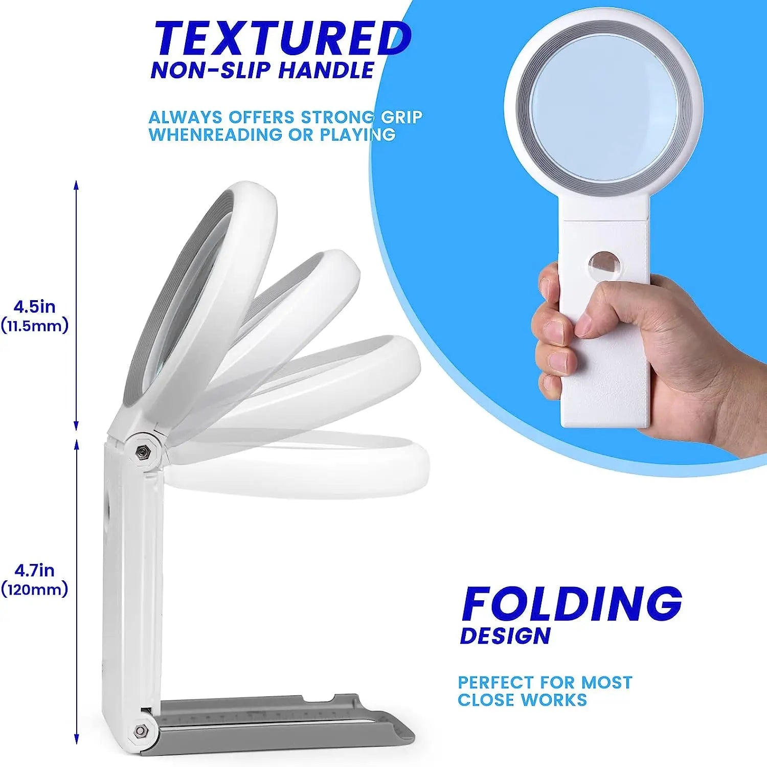 10X / 30X LED Magnifying Glass with 18 LEDs and Stand - Folding Handheld Illuminated Magnifier for Reading, Jewelry & Coins