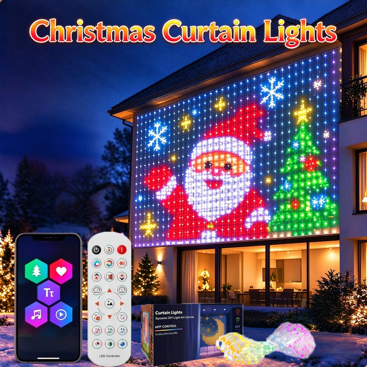 LED Curtain Fairy Lights – App-Controlled Music Sync, DIY Patterns, Waterproof, 6–10m (20–33 ft) Indoor/Outdoor Party & Holiday Decor