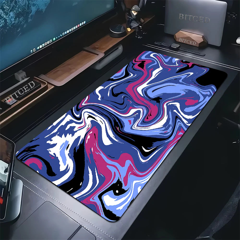 XXL Extended Mouse Pad 35.4 x 15.7 in (900 x 400 mm) Black & White Strata Liquid Anime Keyboard Desk Mat Anti-Slip Rubber