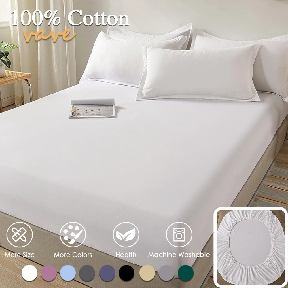 100% Cotton Fitted Sheet – Deep Pocket Elastic Non-Slip Mattress Cover for Twin Full Queen King (Fits Mattress Height up to 26 cm / 10 in)