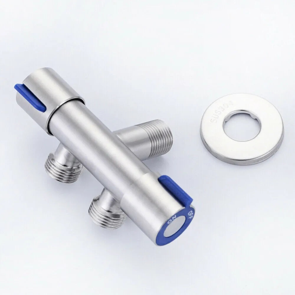 Double Outlet Stainless Steel Deck-Mount Faucet - 2-Way Washing Machine & Bathroom Tap, Double Handle Brushed Finish