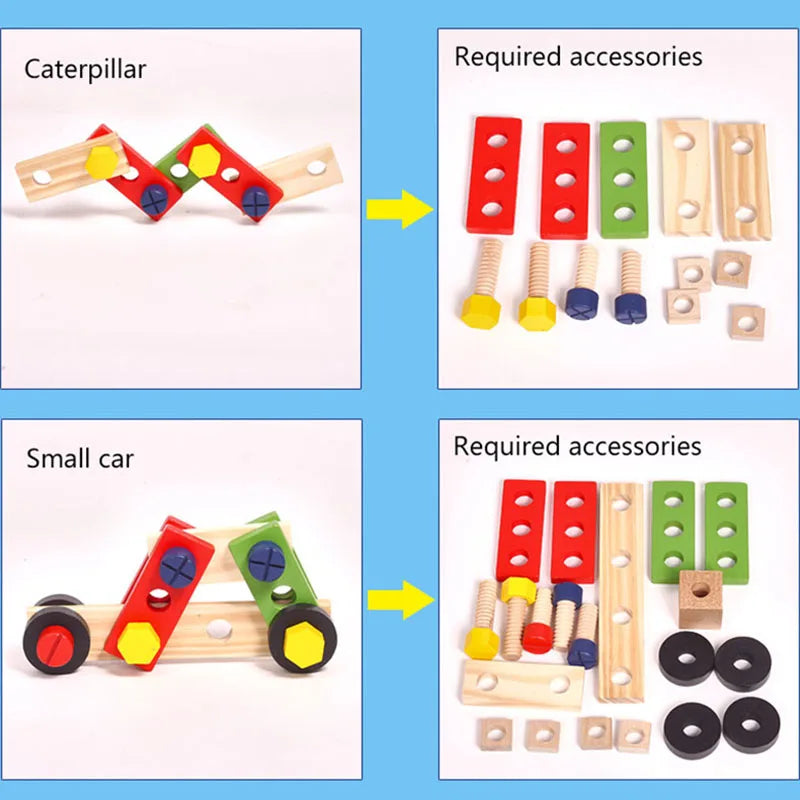 Montessori Wooden & Plastic Kids Toolbox Set - Educational DIY Carpenter Pretend Play Tool Kit for Children