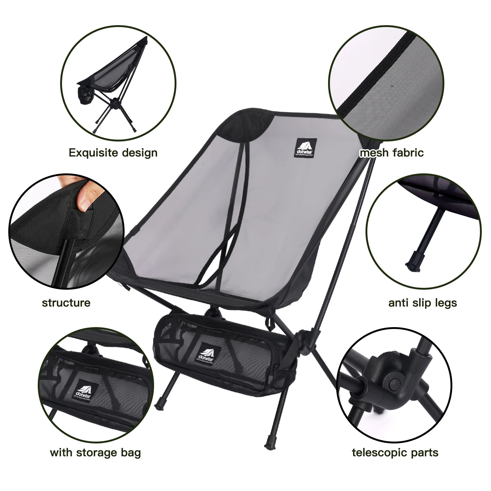 Breathable Mesh Moon Chair – Lightweight 7075 Aluminum Foldable Camping & Fishing Chair with Carry Bag