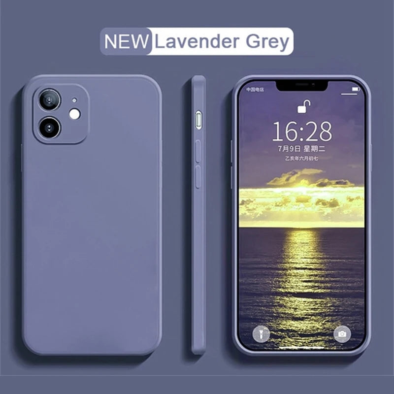 Liquid Silicone Shockproof Full-Coverage iPhone Case, Soft Back Cover, Anti-Scratch, Anti-Fingerprint, Non-Slip
