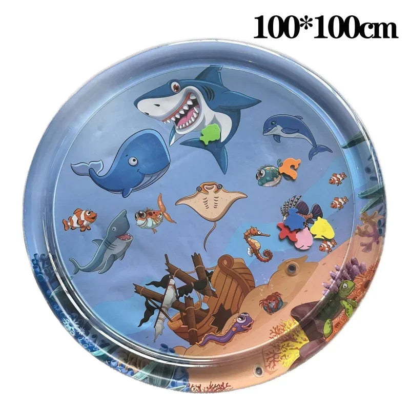 Inflatable Water Sensory Play Mat for Cats & Dogs, Thick PVC Pet Playmat with Fish Ocean Theme